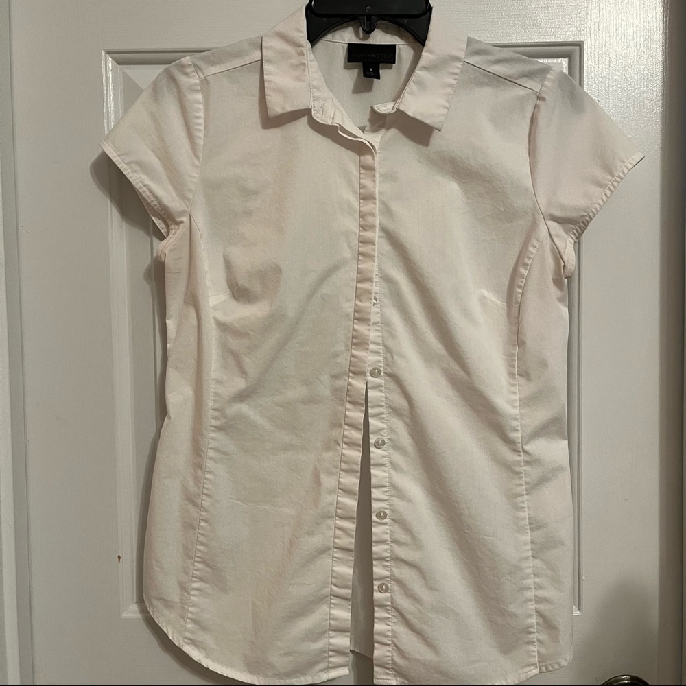 Worthington White Button Down Cap Sleeve Blouse Small